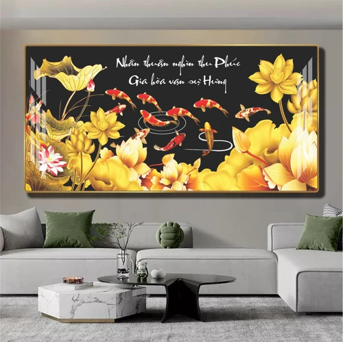Tranh treo tường cửu ngư quần hội decor phòng khách phong thủy mẫu 857