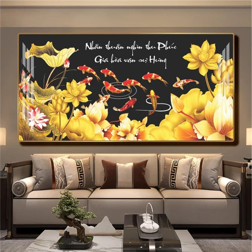 Tranh treo tường cửu ngư quần hội decor phòng khách phong thủy mẫu 857