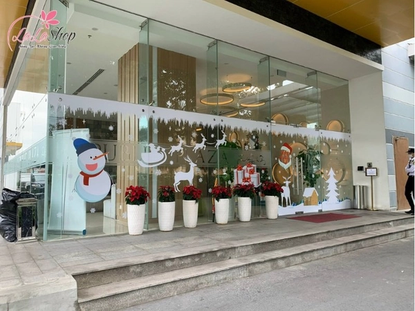 Decal trang trí Noel Merry christmas & Happy new year 2026 chữ đỏ