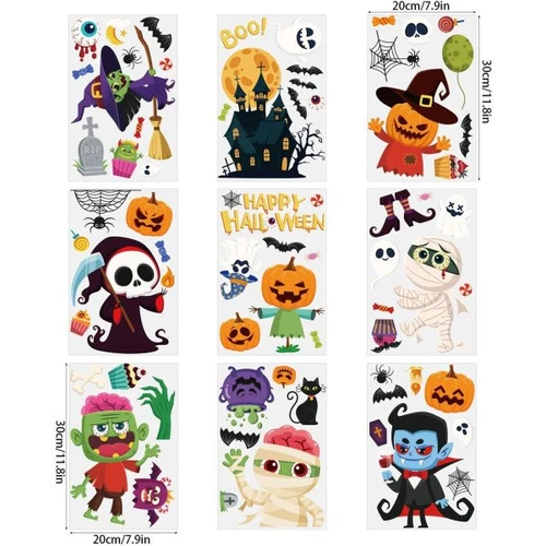 Combo 9 Tấm Decal Trang Trí Happy Halloween