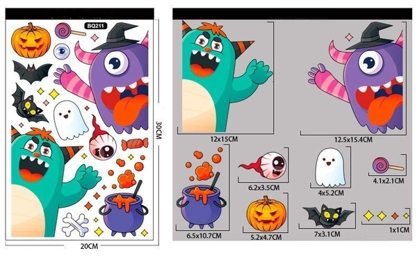 Combo 2 Mặt Decal Happy Halloween Không Keo Chuyên Dán Kính