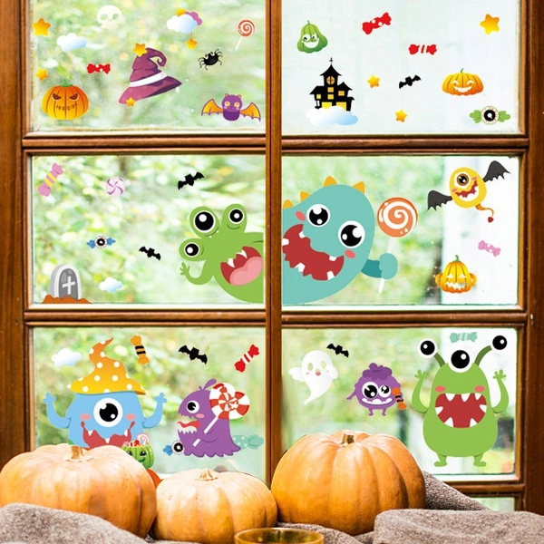 Combo Decal 2 Mặt Trang Trí Halloween Ngộ Nghĩnh Không Keo Chuyên Dán Kính