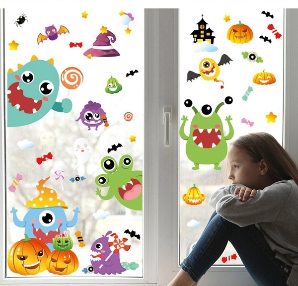Combo Decal 2 Mặt Trang Trí Halloween Ngộ Nghĩnh Không Keo Chuyên Dán Kính