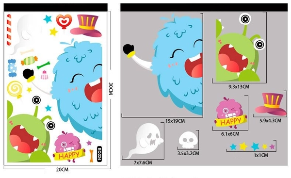 Combo Decal 2 Mặt Trang Trí Halloween Ngộ Nghĩnh Mẫu 02 Không Keo Chuyên Dán Kính