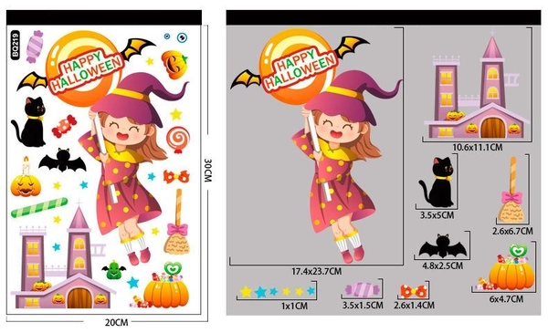 Combo Decal 2 Mặt Trang Trí Happy Halloween Không Keo Chuyên Dán Kính