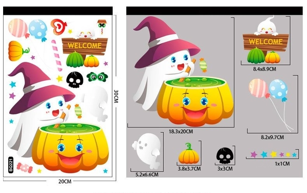 Combo Decal 2 Mặt Trang Trí Happy Halloween Không Keo Chuyên Dán Kính