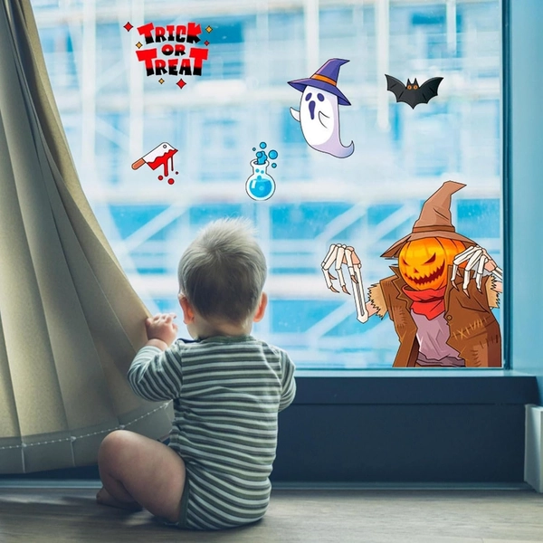 Decal 2 Mặt Trang Trí Halloween Mẫu 15 Không Keo Chuyên Dán Kính size nhỏ 20x30cm