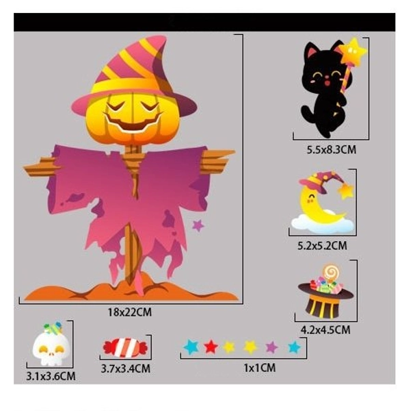 Decal 2 Mặt Halloween Bù Nhìn Kinh Dị Không Keo Chuyên Dán Kính size nhỏ 20x30cm