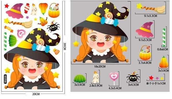 Decal 2 Mặt Halloween Cô Bé Tóc Vàng Không Keo Chuyên Dán Kính size nhỏ 20x30cm