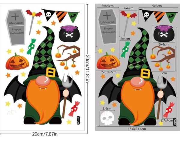 Decal 2 Mặt Trang Trí Halloween Mẫu 18 Không Keo Chuyên Dán Kính size nhỏ 20x30cm