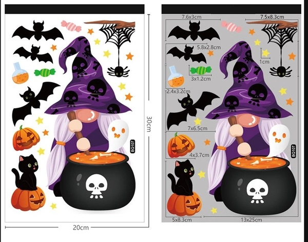 Decal 2 Mặt Trang Trí Halloween Mẫu 19 Không Keo Chuyên Dán Kính size 20x30cm