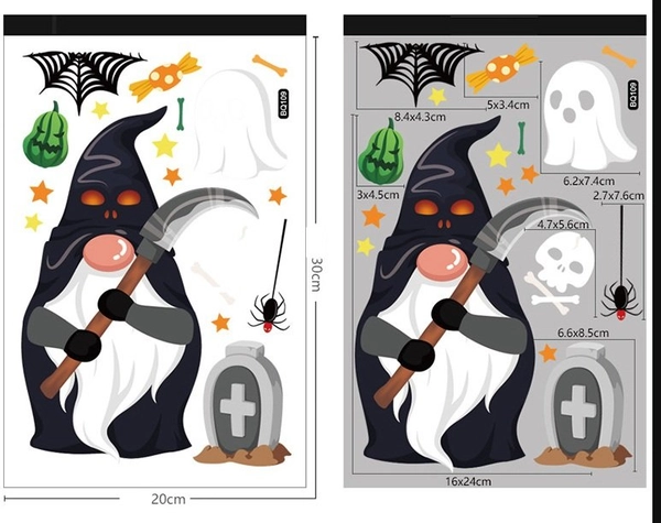Decal 2 Mặt Trang Trí Halloween Mẫu 22 Không Keo Chuyên Dán Kính size nhỏ 20x30cm