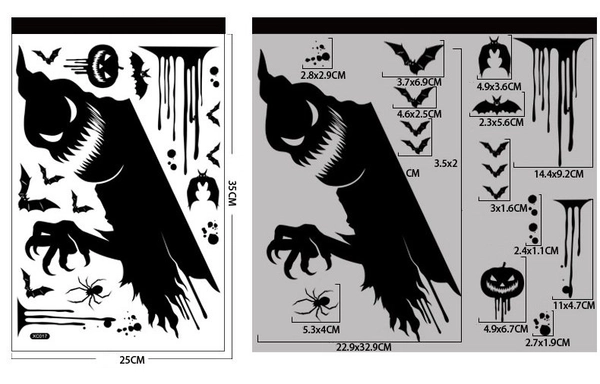Decal 2 Mặt Trang Trí Halloween Mẫu 23 Không Keo Chuyên Dán Kính size nhỏ 25x35cm