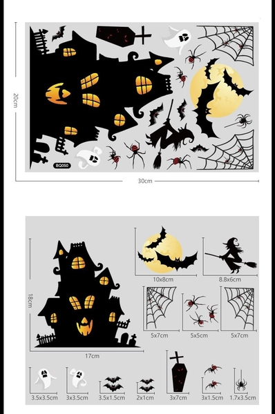 Decal 2 Mặt Trang Trí Halloween Ngôi Nhà Huyền Bí Không Keo Chuyên Dán Kính size nhỏ 20x30cm