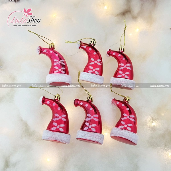 Bộ 6 nón noel treo trang trí cây thông giáng sinh lung linh