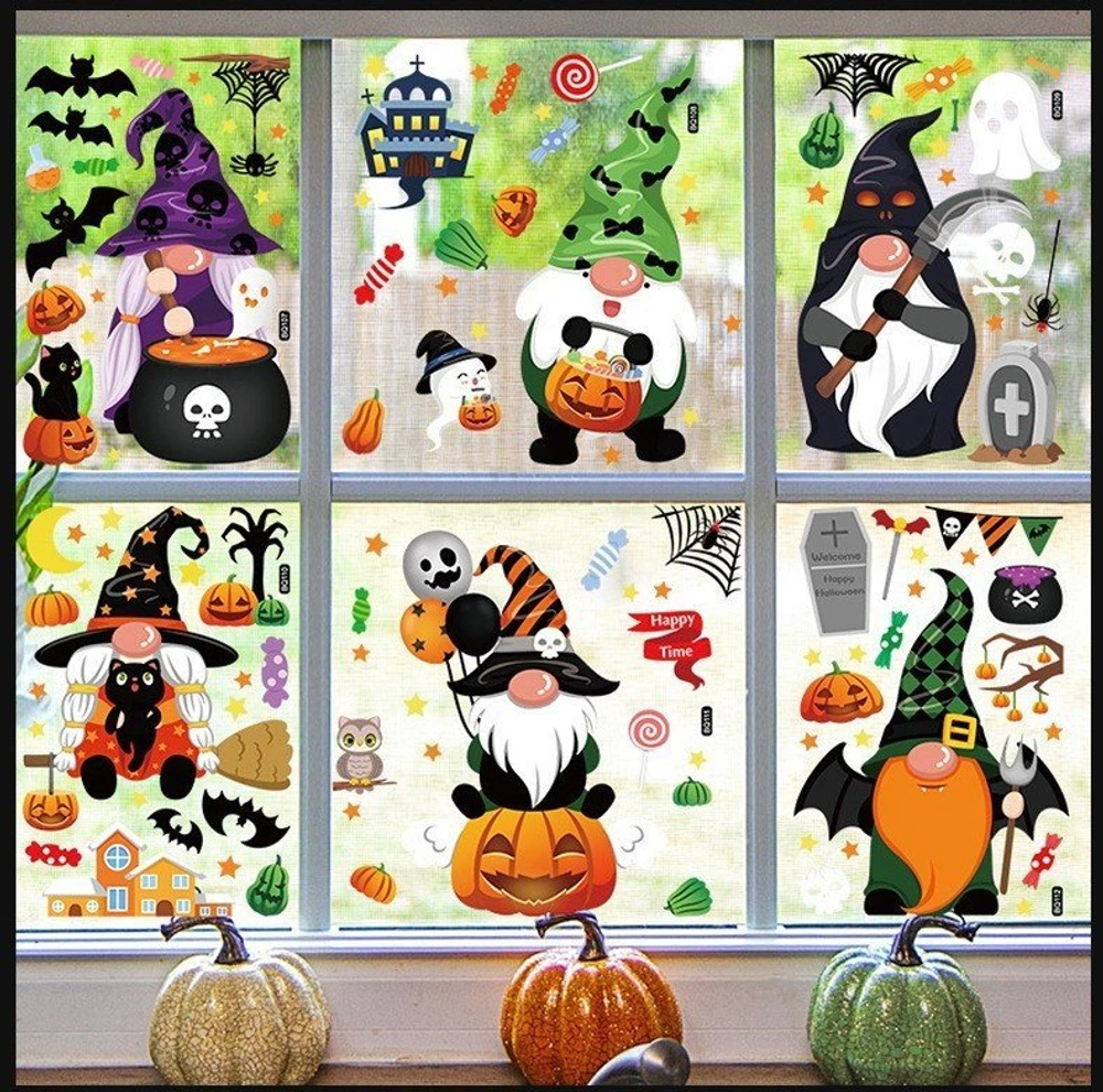 Combo 6 Tấm Decal Trang Trí Halloween Phù Thủy Không Keo Chuyên Dán Kính