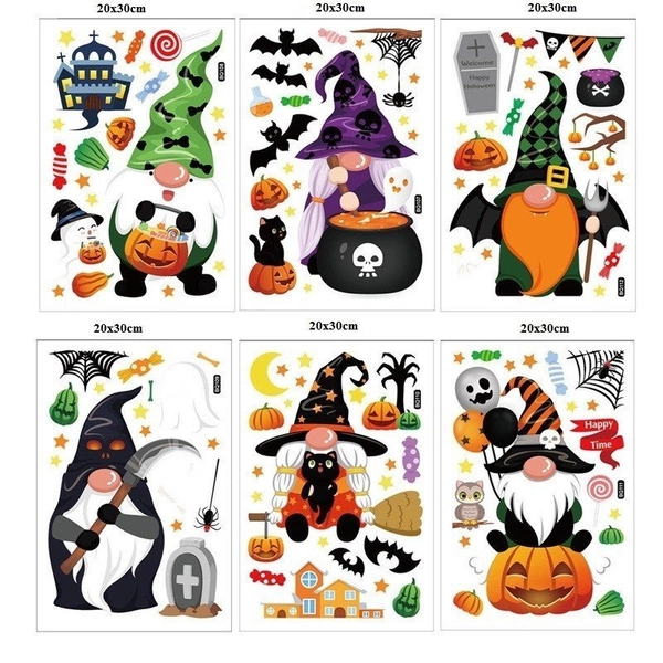 Combo 6 Tấm Decal 2 Mặt Trang Trí Halloween Phù Thủy Không Keo Chuyên Dán Kính