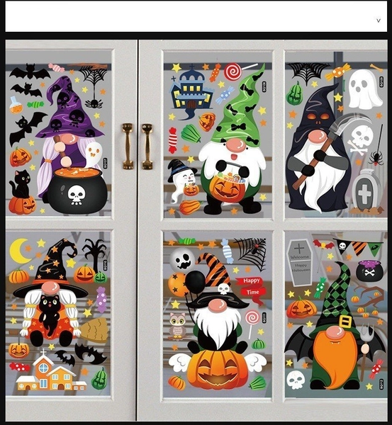 Combo 6 Tấm Decal 2 Mặt Trang Trí Halloween Phù Thủy Không Keo Chuyên Dán Kính