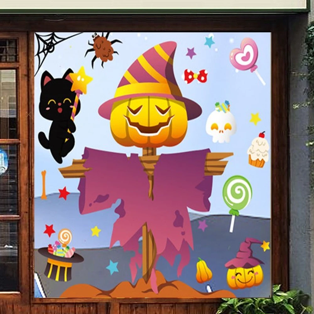 Decal Halloween Bù Nhìn Kinh Dị Không Keo Chuyên Dán Kính size nhỏ 20x30cm
