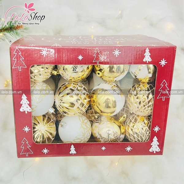 Hộp quả châu 36 trái 8cm  đủ loại nhiều màu trang trí Noel 252