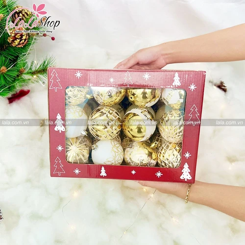 Hộp quả châu đủ loại màu vàng trắng trang trí Noel 252