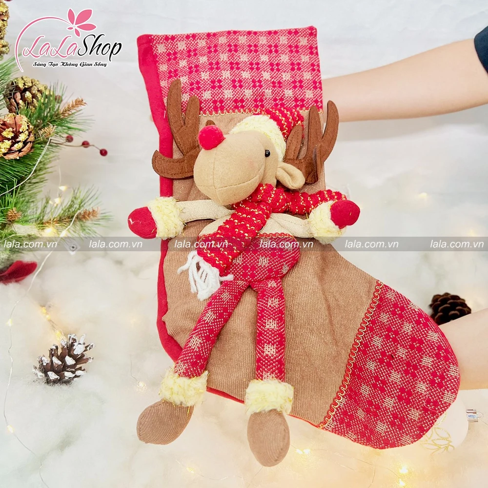 Đồ trang trí noel tất tuần lộc treo cây thông 054