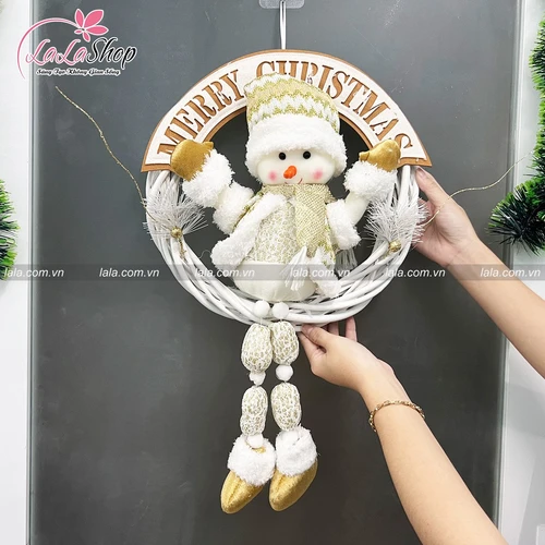 Vòng nguyệt quế người tuyết Merry Christmas