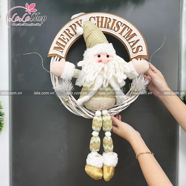 Vòng nguyệt quế ông già noel Merry Christmas 186 tặng kèm đèn LED