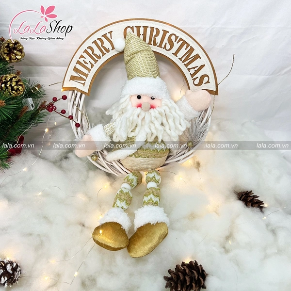 Vòng nguyệt quế ông già noel Merry Christmas 186 tặng kèm đèn LED
