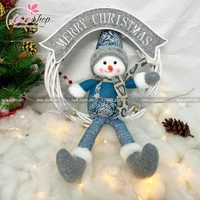 Vòng nguyệt quế người tuyết xanh trang trí noel tặng kèm đèn LED