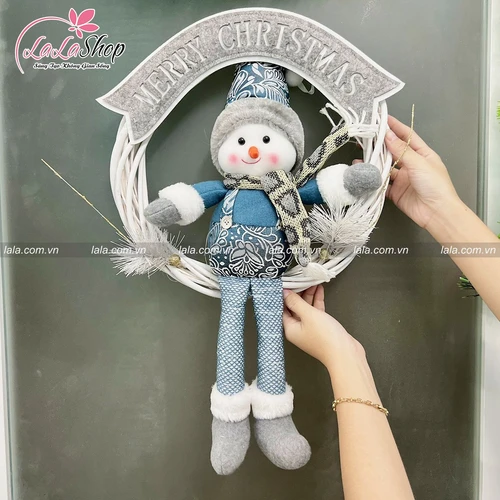 Vòng nguyệt quế người tuyết xanh trang trí noel 188