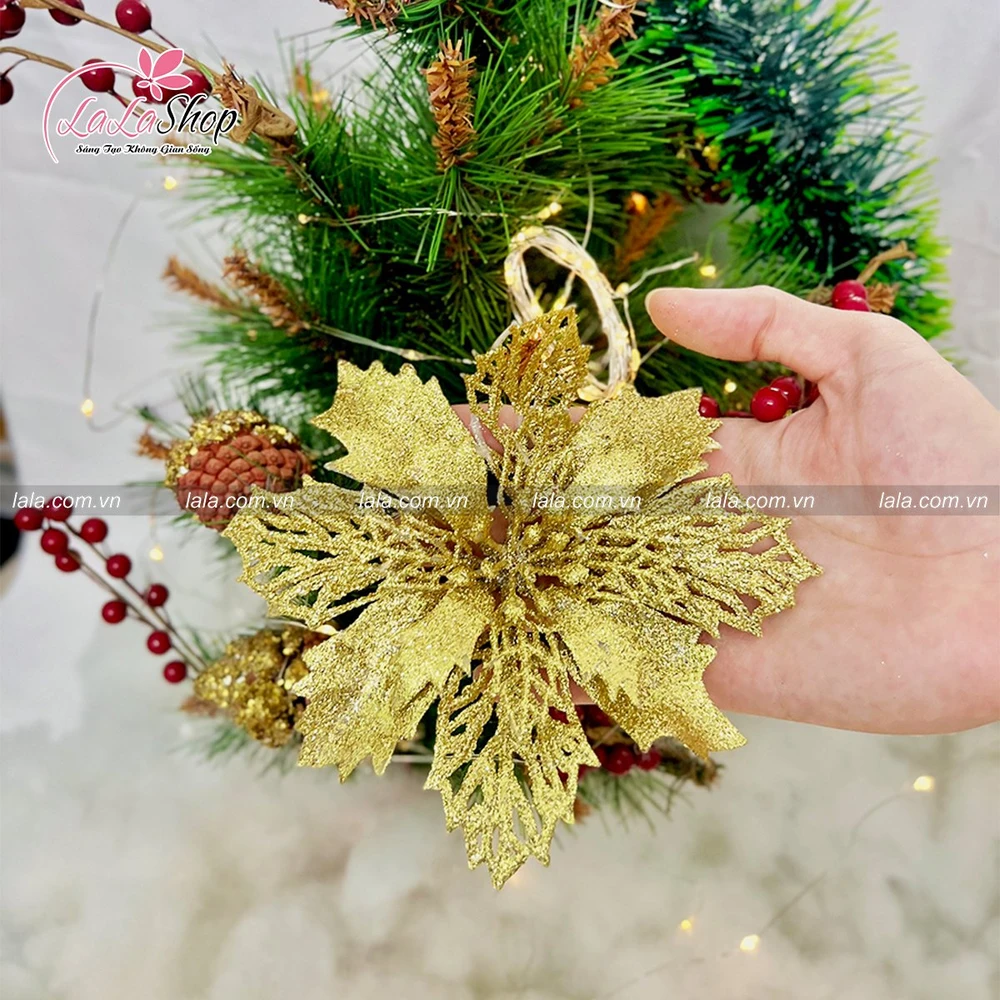 Hoa Trạng Nguyên phủ kim tuyến 2 trang trí noel