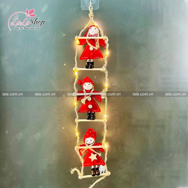 Phụ Kiện Dây Treo Trang Trí Noel Bé Gái Đỏ kèm Led 026