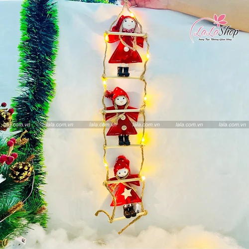 Phụ Kiện Dây Treo Trang Trí Noel Bé Gái Đỏ kèm đèn 026