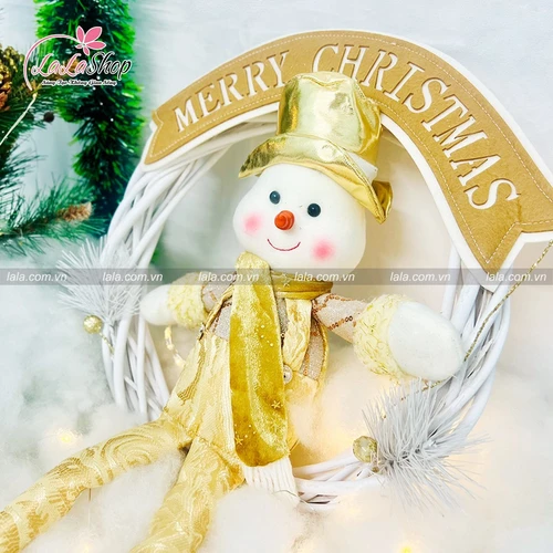 Vòng nguyệt quế người tuyết nón vàng trang trí noel 189