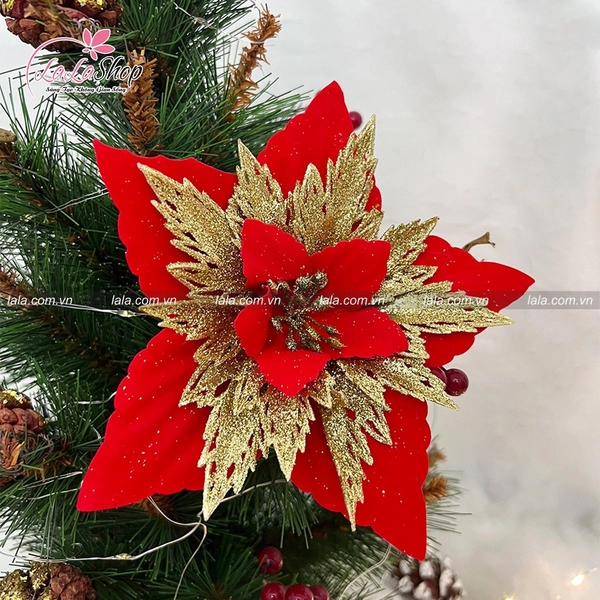 Hoa trạng nguyên kim tuyến lớn trang trí noel mẫu mới 057