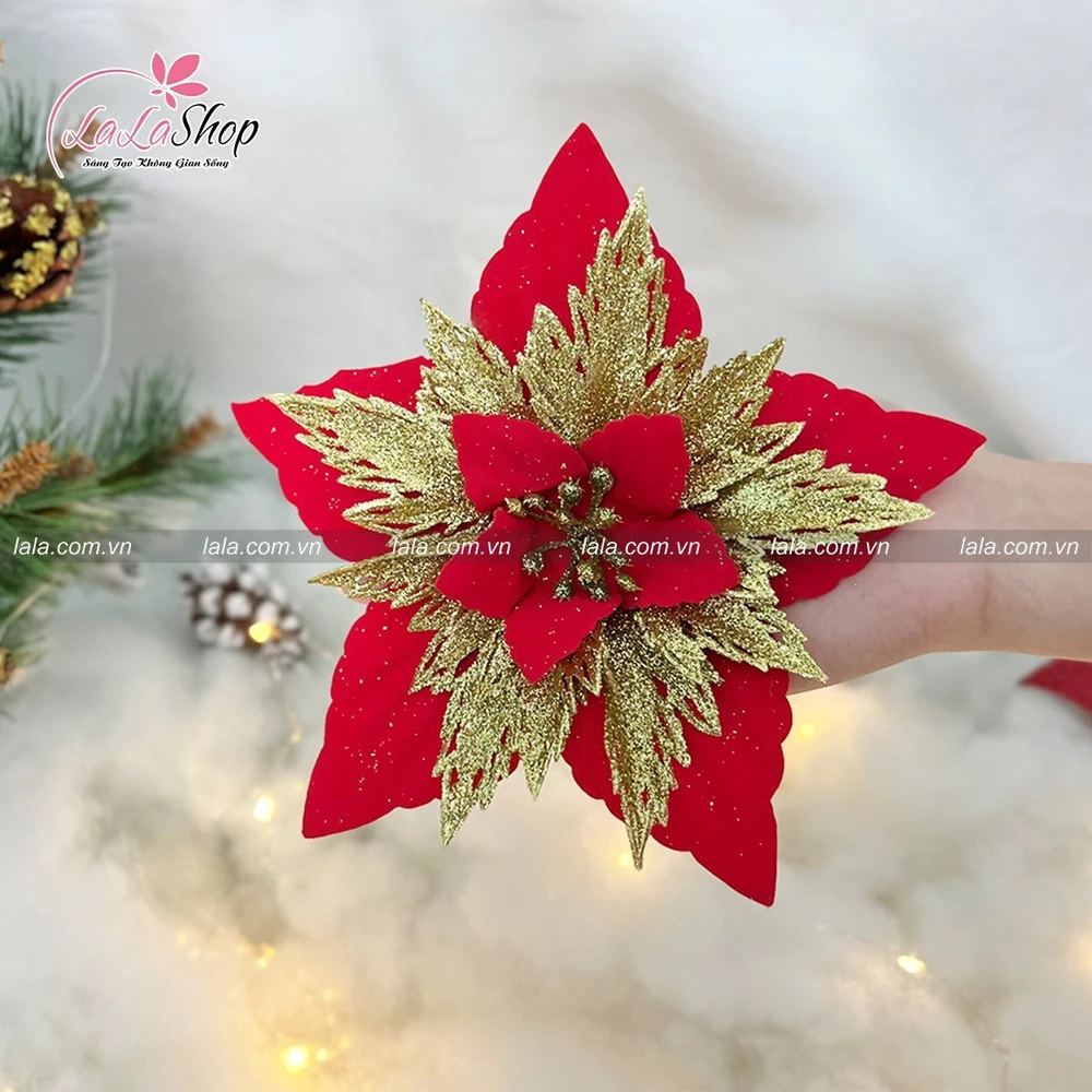 Hoa trạng nguyên kim tuyến lớn trang trí noel mẫu mới 057