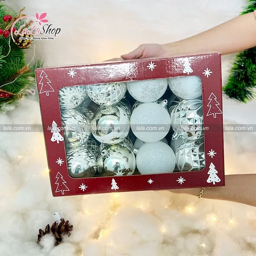Hộp quả châu 36 trái đủ loại nhiều màu trang trí Noel 252