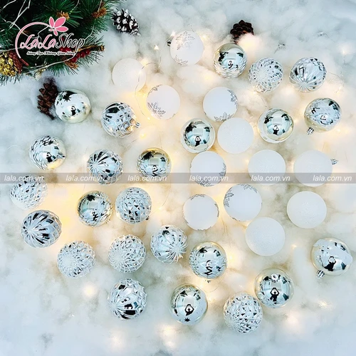 Hộp quả châu 36 trái đủ loại nhiều màu trang trí Noel 252