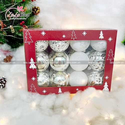 Hộp quả châu 36 trái đủ loại nhiều màu trang trí Noel 252