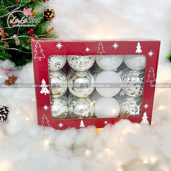 Hộp quả châu 36 trái 8cm  đủ loại nhiều màu trang trí Noel 252