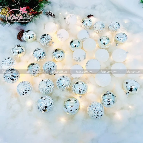 Hộp quả châu 36 trái đủ loại nhiều màu trang trí Noel 252