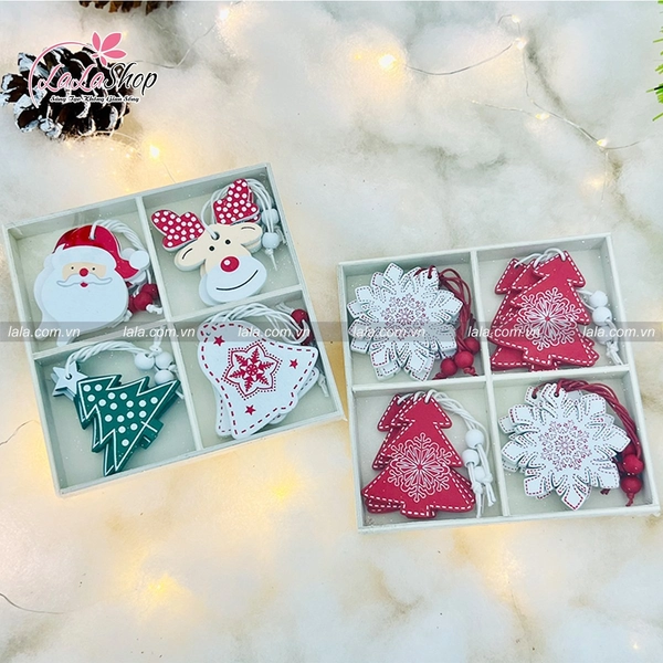 Phụ kiện 12 dây treo bằng gỗ treo trang trí noel mẫu 023