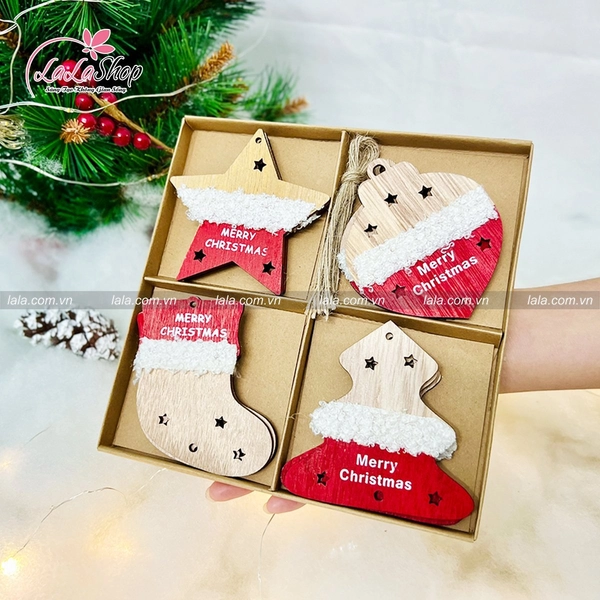 12 Phụ kiện bằng gỗ size lớn treo trang trí noel mẫu 024