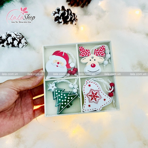 12 Phụ kiện bằng gỗ treo trang trí noel mẫu 025