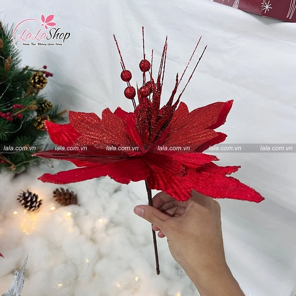 Bông hoa trạng nguyên to 30cm cao cấp trang trí noel 051