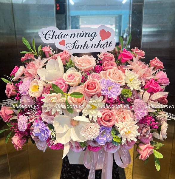 Lẵng hoa sáp để bàn sắc hồng nồng nàng yêu thương chan chứa mê say - Quà tặng ý nghĩa mẫu 833