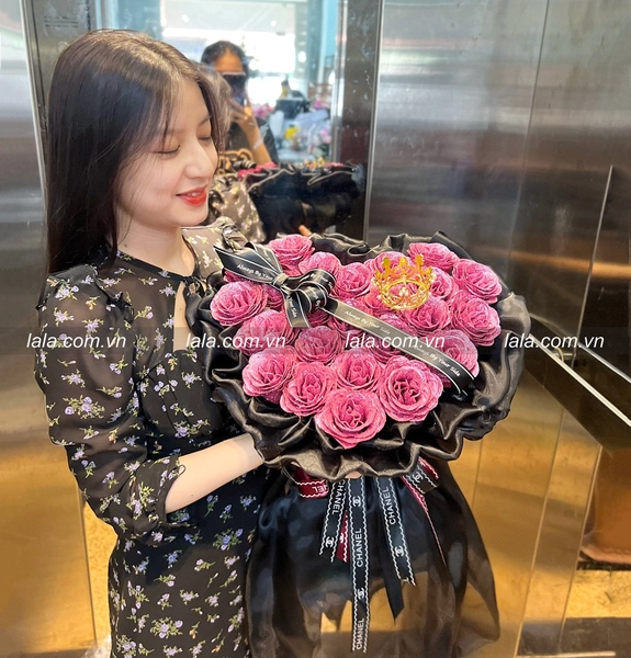 Bó hoa nhũ kim tuyến hồng 26 bông vĩnh cửu cao cấp