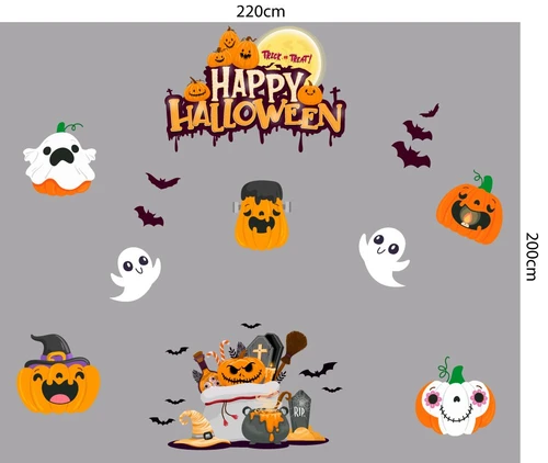 Decal trang trí Halloween combo bí ngô và bóng ma