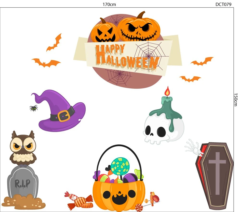 Decal trang trí Halloween combo bí ngô và bóng ma 2